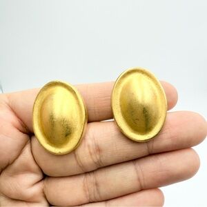 Vintage Matte Gold Tone Oval Clip-On Earrings